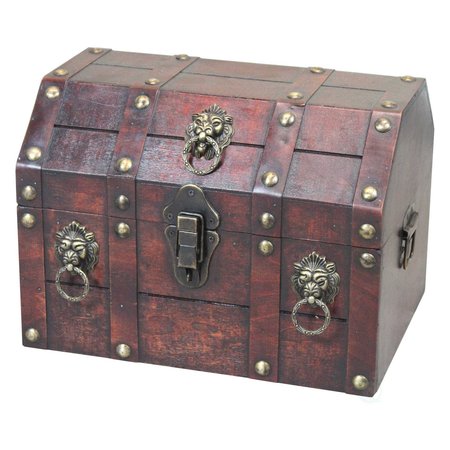 VINTIQUEWISE Antique Wooden Pirate Chest with Lion Rings and Lockable Latch QI003316